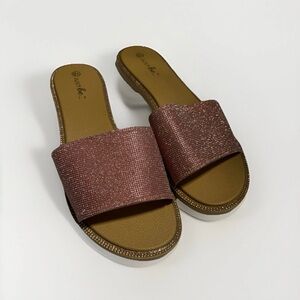 Just Be Metallic Rose Slide Sandals Size 10